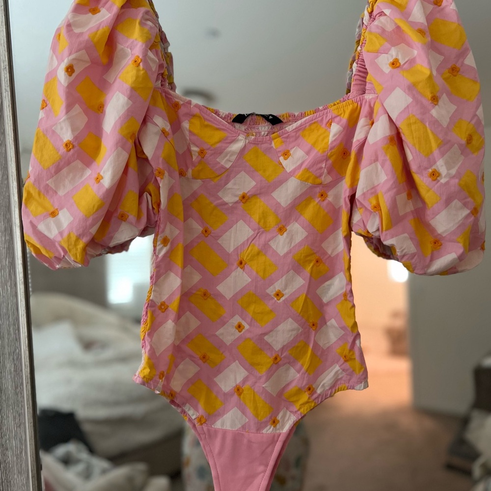 Zara Pink and Yellow Geometric Bodysuit